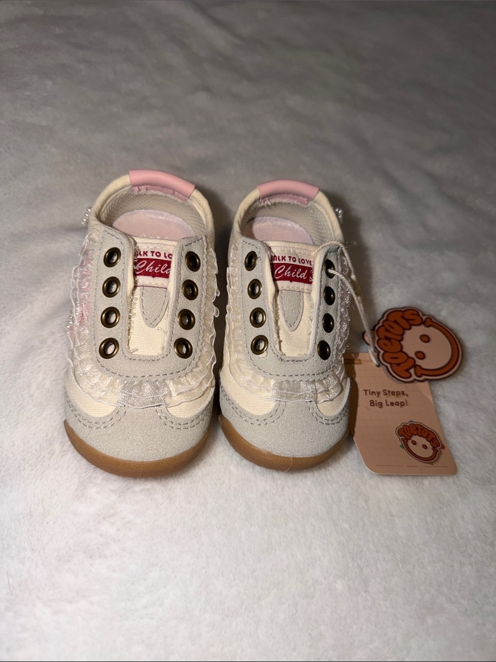ChildsPlay Lace-Trim Baby Walker Shoes in Cream and Pink